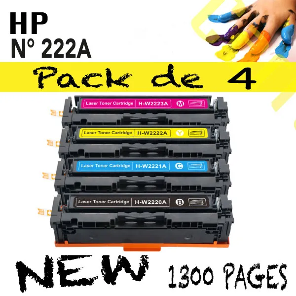 LOT 4 TONER COMPATIBLE HP N°222A