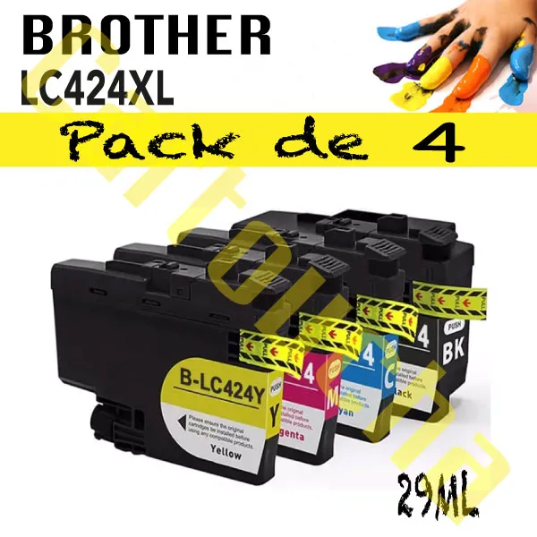 [100424P4] LOT 4 CARTOUCHES COMPATIBLE BROTHER LC424XL