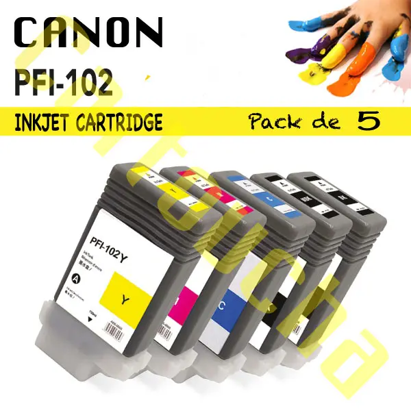 [101102P5] LOT 5 CARTOUCHES COMPATIBLE CANON PFI102