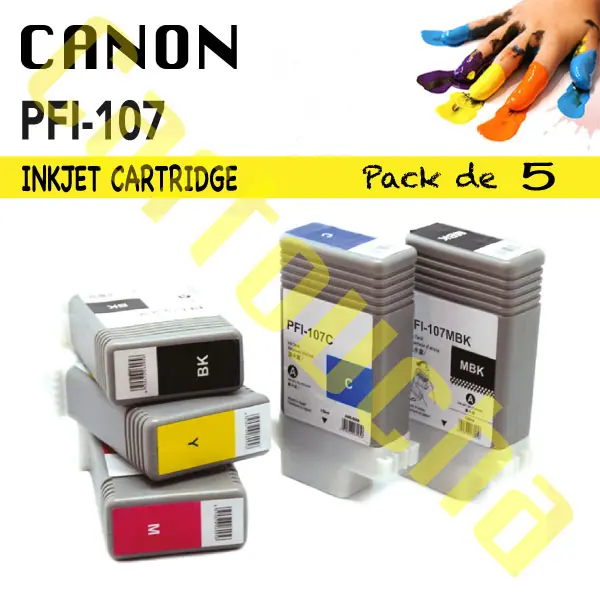 PACK 5 CARTOUCHES COMPATIBLE CANON PFI107