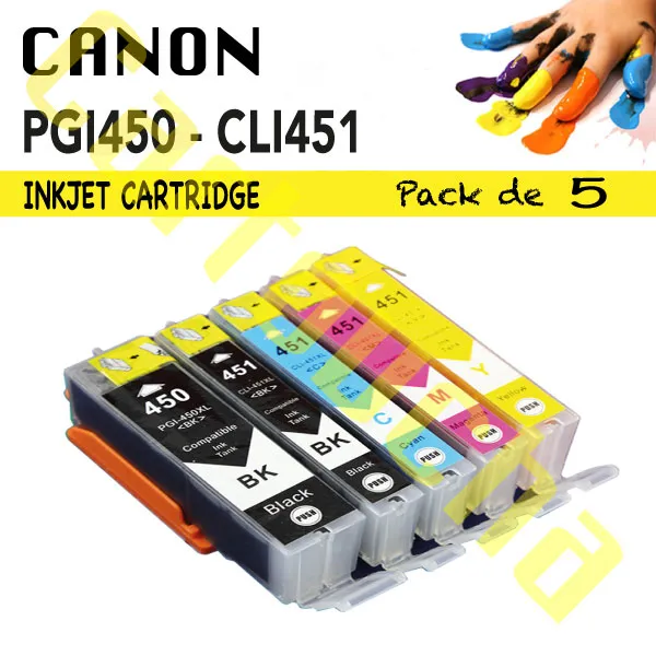 [101450P5] LOT 5 CARTOUCHES COMPATIBLE CANON 450-451
