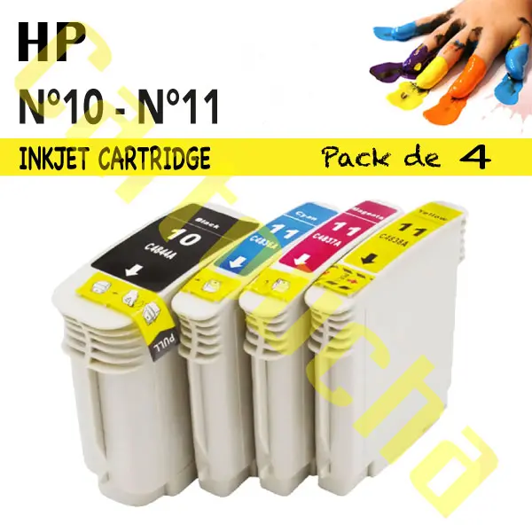 LOT 4 CARTOUCHES COMPATIBLE HP 10-11