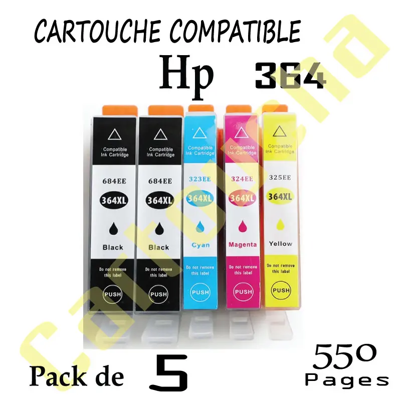 PACK 5 CARTOUCHES COMPATIBLE HP 364XL