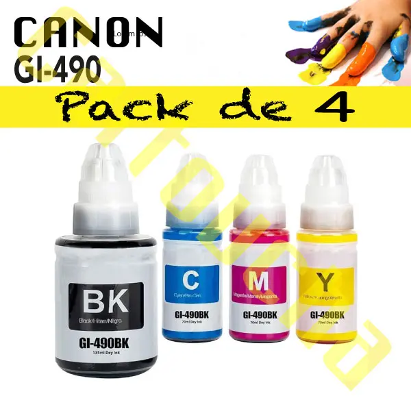 LOT 4 BOUTEILLE ENCRE COMPATIBLE CANON GI-490