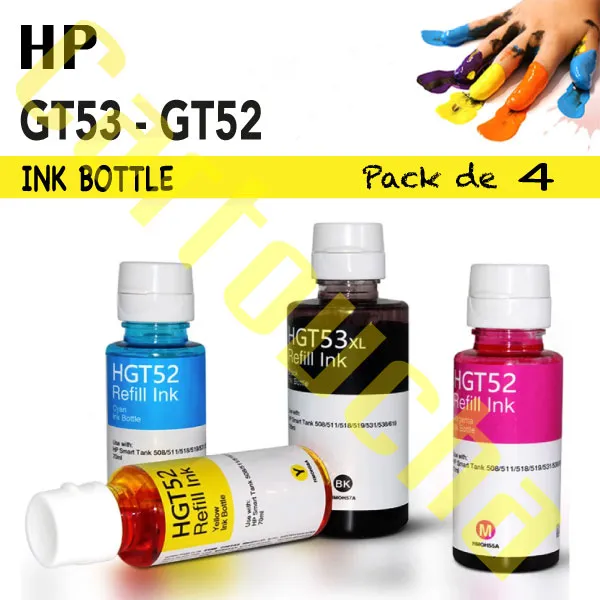 [503GT53P4] LOT 4 BOUTEILLE ENCRE COMPATIBLE HP GT53-GT52