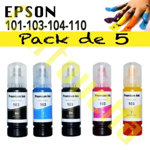 [502103P5] PACK 5 BOUTEILLES ENCRE COMPATIBLE EPSON 101-103-104-110-112